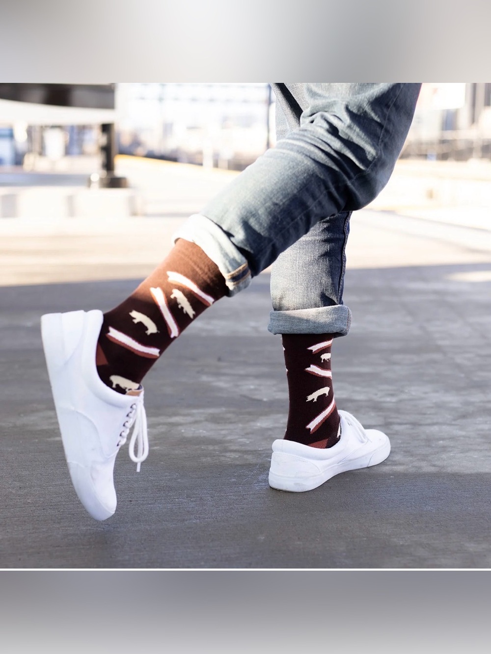 Lackey Novelty Bacon Graphic Crew Socks - Brown/Rust, One Size Fits Most